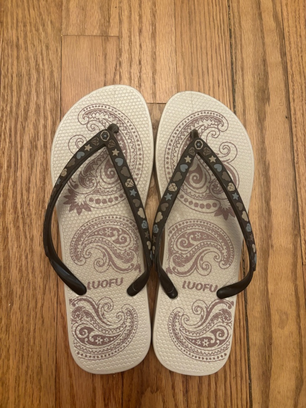 Women's Luofo Paisley Flip Flops with Brown Straps